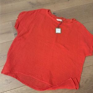 River + Sky Vibrant Red-Orange Short Sleeve Top